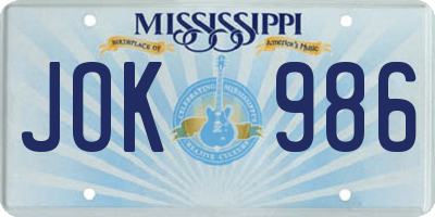 MS license plate JOK986