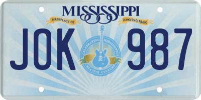 MS license plate JOK987