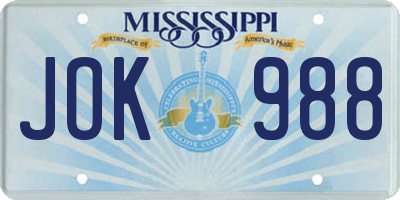 MS license plate JOK988