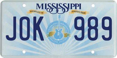 MS license plate JOK989