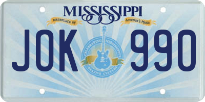MS license plate JOK990