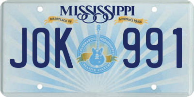 MS license plate JOK991