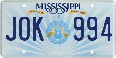 MS license plate JOK994