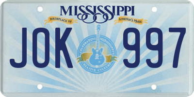 MS license plate JOK997