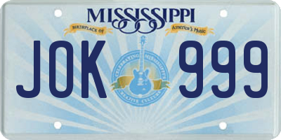MS license plate JOK999