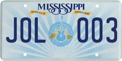 MS license plate JOL003