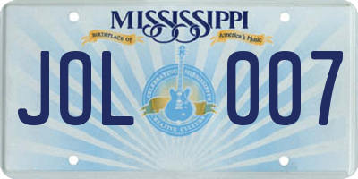 MS license plate JOL007