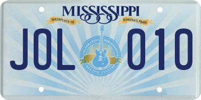MS license plate JOL010
