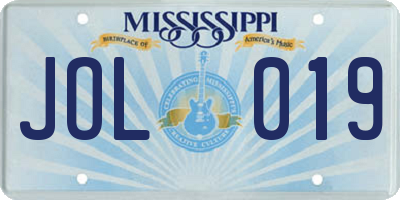 MS license plate JOL019
