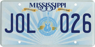 MS license plate JOL026