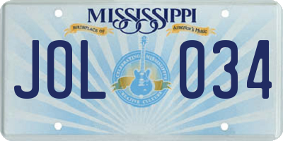MS license plate JOL034