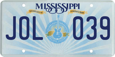 MS license plate JOL039
