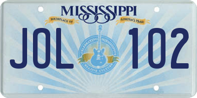 MS license plate JOL102