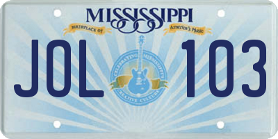 MS license plate JOL103