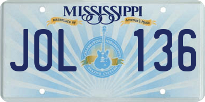 MS license plate JOL136