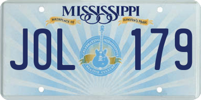 MS license plate JOL179