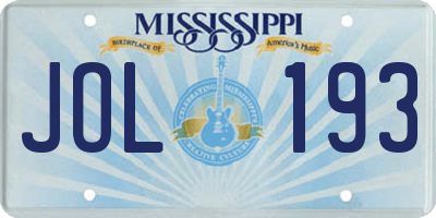MS license plate JOL193