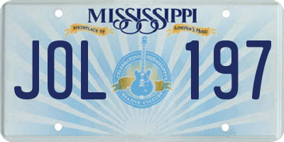 MS license plate JOL197