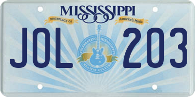 MS license plate JOL203