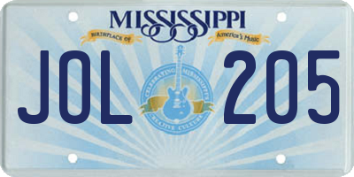 MS license plate JOL205