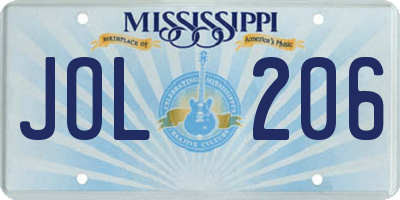 MS license plate JOL206
