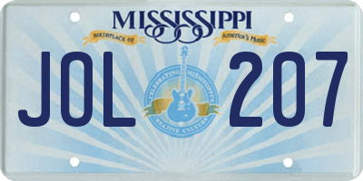 MS license plate JOL207