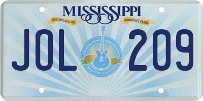 MS license plate JOL209