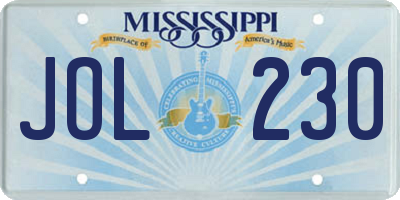 MS license plate JOL230