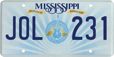 MS license plate JOL231