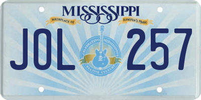MS license plate JOL257