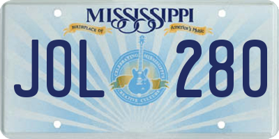 MS license plate JOL280