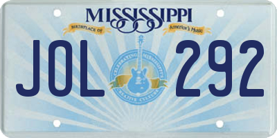 MS license plate JOL292