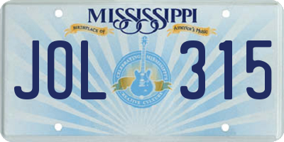 MS license plate JOL315