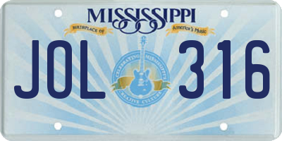 MS license plate JOL316