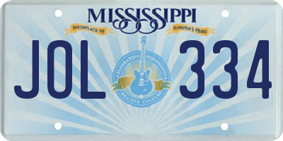 MS license plate JOL334
