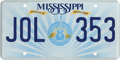 MS license plate JOL353