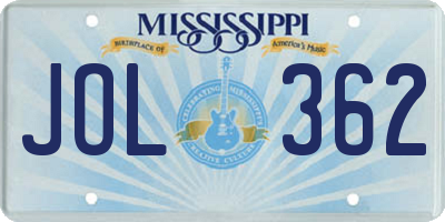 MS license plate JOL362