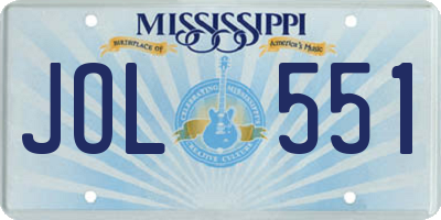 MS license plate JOL551