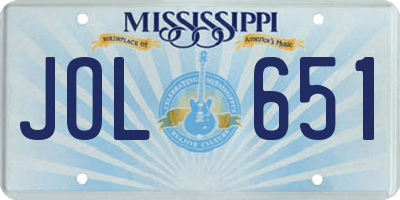 MS license plate JOL651