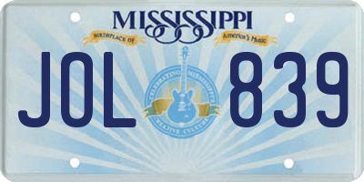 MS license plate JOL839