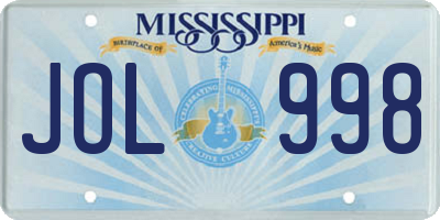 MS license plate JOL998