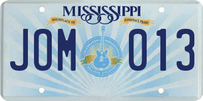MS license plate JOM013