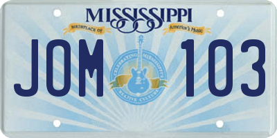 MS license plate JOM103