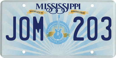 MS license plate JOM203