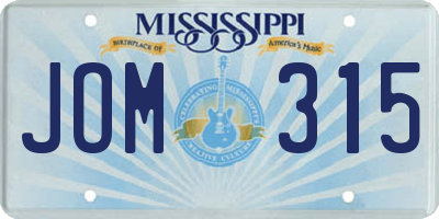 MS license plate JOM315