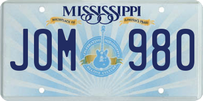 MS license plate JOM980
