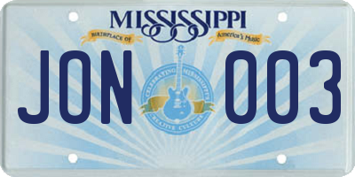 MS license plate JON003