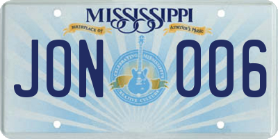 MS license plate JON006