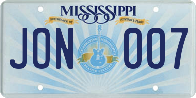 MS license plate JON007