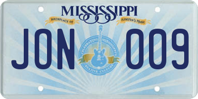 MS license plate JON009